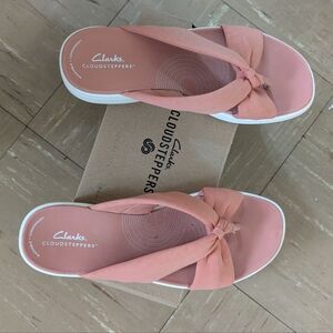 Clarks Pink Sandals with Bow Detail and Flexible Design